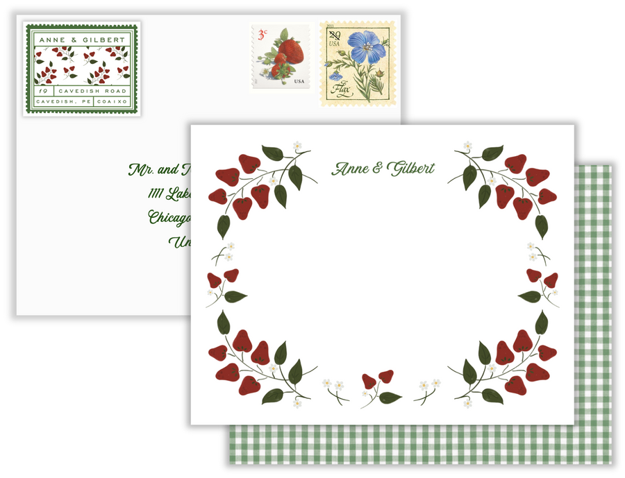 Strawberry Vine Stationery Notecards & Return Address Labels by Laura Lucie Vogel